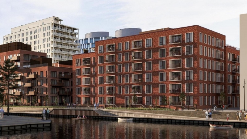 DGNB Guld til røde boliger langs kajen i Nordhavn