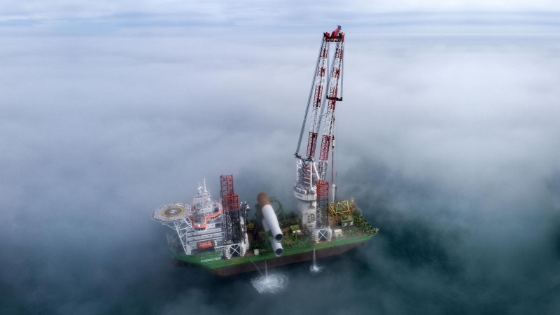 Ny vindmøllepark i Vesterhavet - enorme stålrør bankes i havbunden